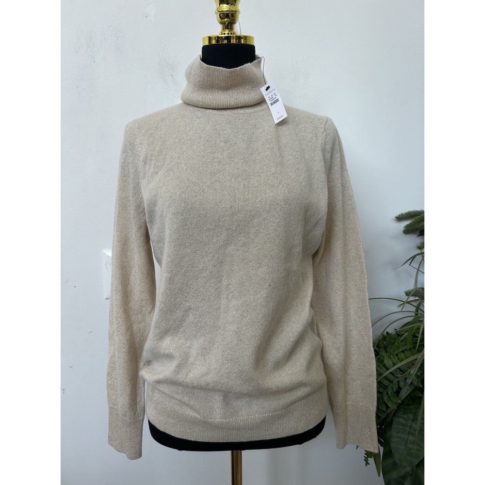 NWT Talbots Cashmere Metallic Cream Turtleneck Sweater Sz L Sparkle Coquette